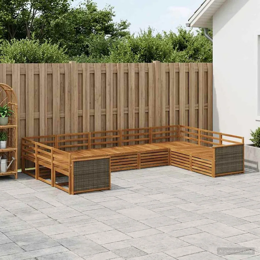 Ensemble de canapés d'extérieur 9 pcs Naturel