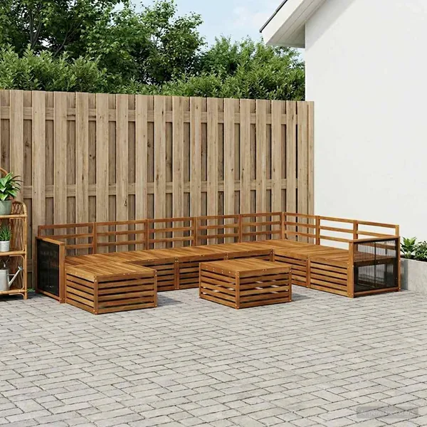 Ensemble de canapés d'extérieur 9 pcs Naturel