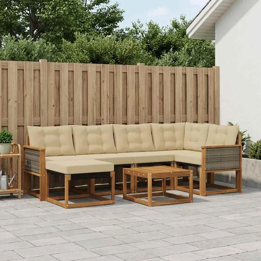 Ensemble de canapés d'extérieur 7 pcs Naturel et Beige