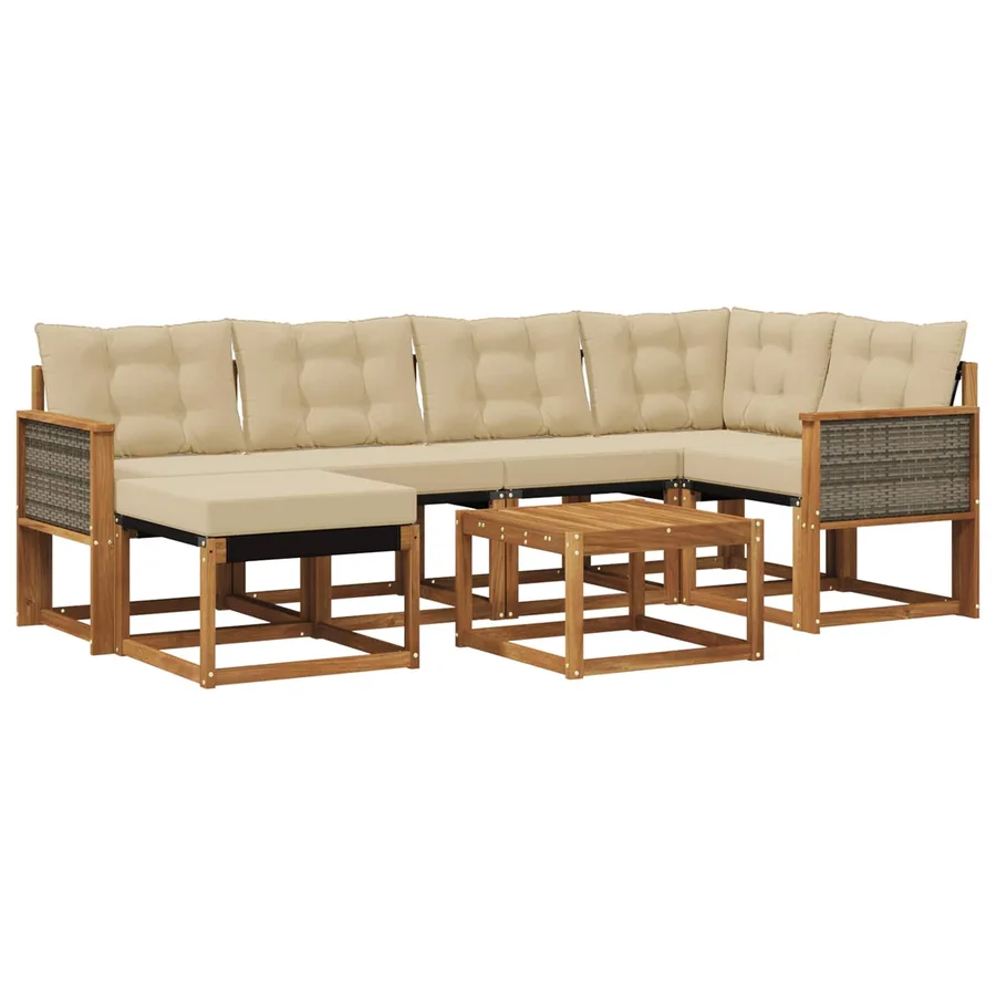 Ensemble de canapés d'extérieur 7 pcs Naturel et Beige - 2