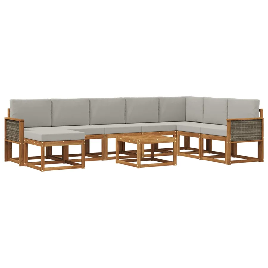 Ensemble de canapés d'extérieur 9 pcs Naturel et gris clair - 2