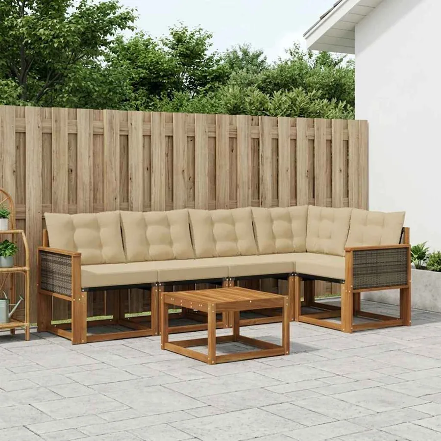 Ensemble de canapés d'extérieur 6 pcs Naturel et Beige