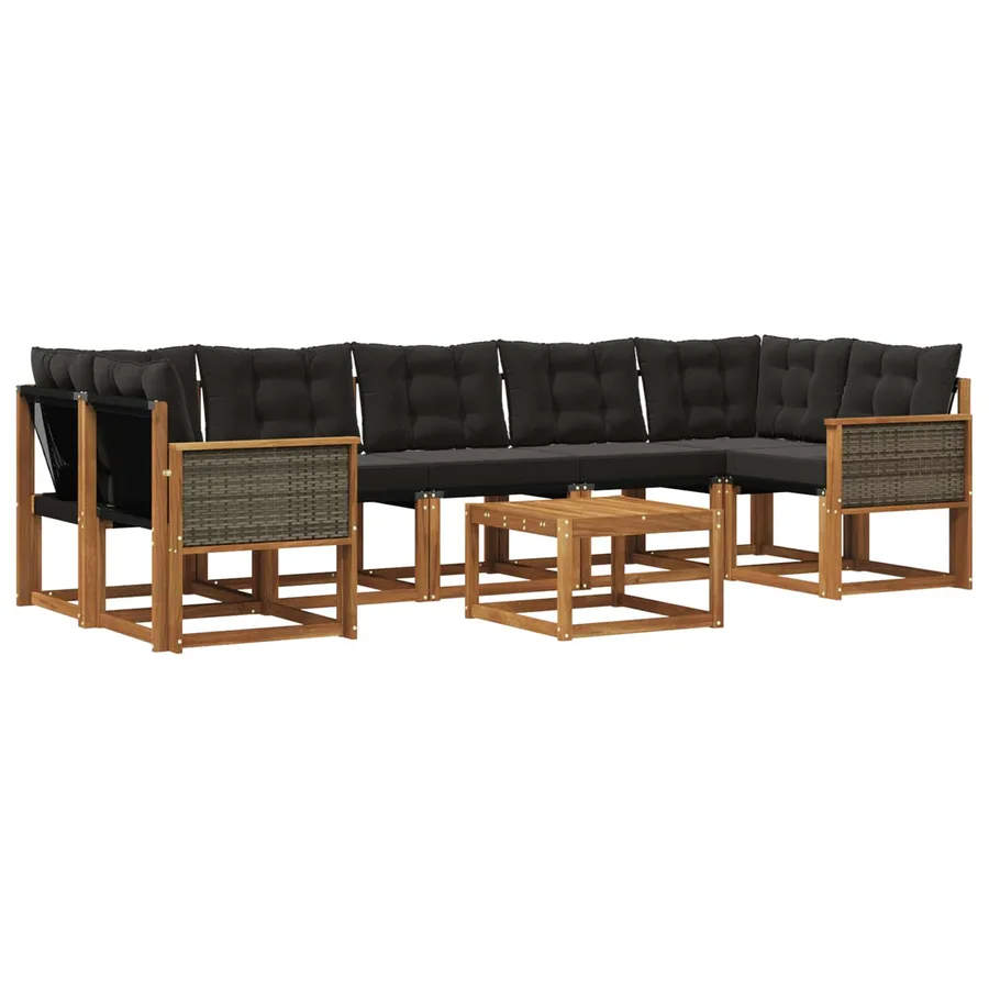 Ensemble de canapés d'extérieur 8 pcs Naturel et noir - 2