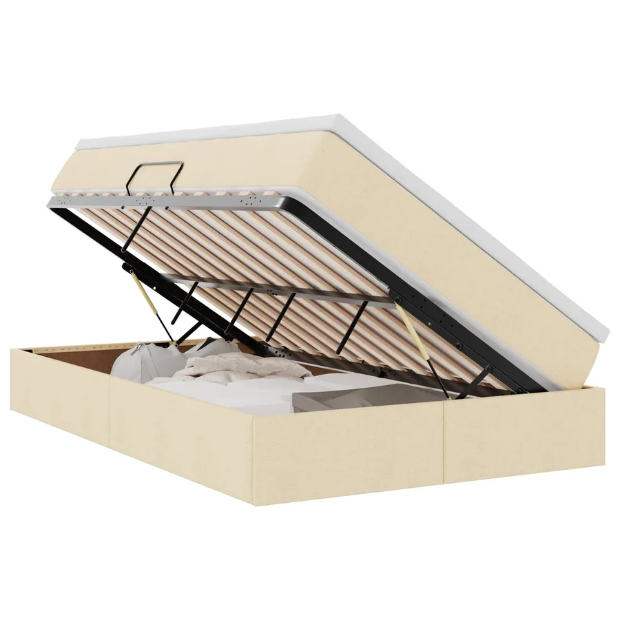 Lit avec rangement et matelas Crème 120 x 190 cm Polyester - 2