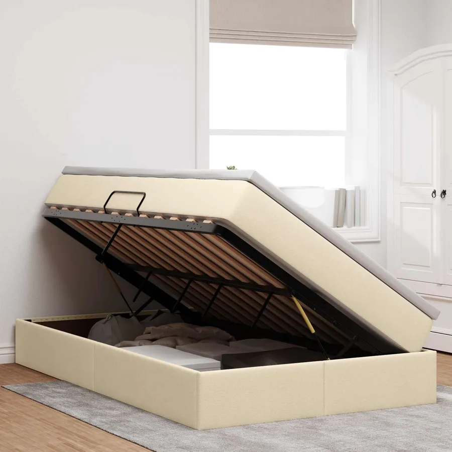 Lit avec rangement et matelas Crème 120 x 190 cm Polyester - 4