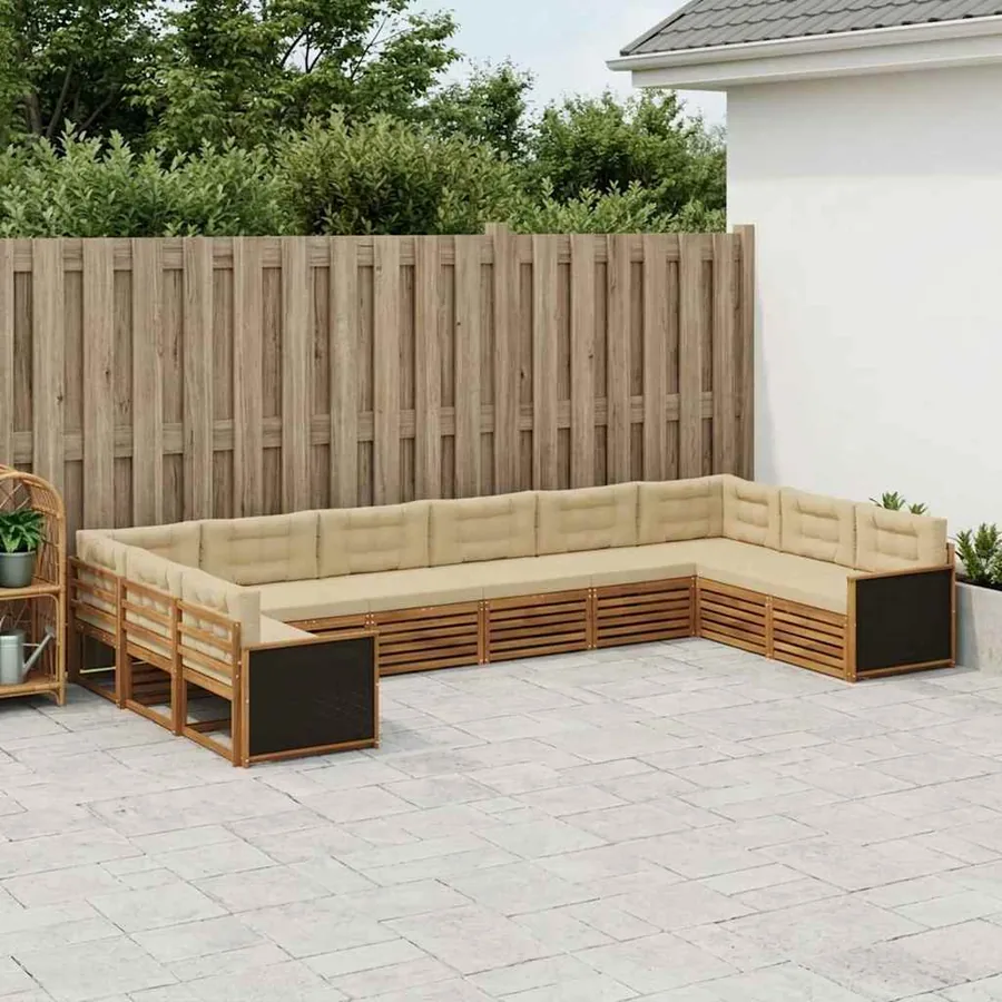 Ensembles de canapés avec coussin 10 pcs Bois d'Acacia Massif