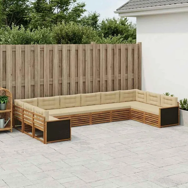 Ensembles de canapés avec coussin 10 pcs Bois d'Acacia Massif
