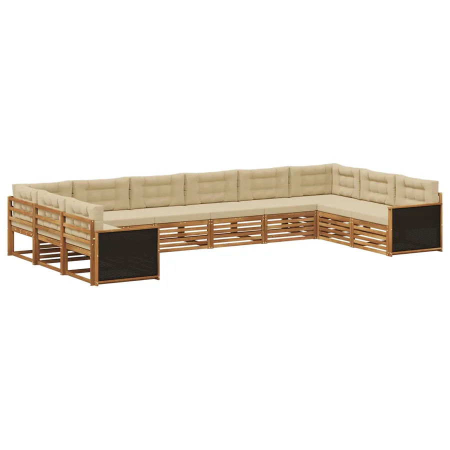 Ensembles de canapés avec coussin 10 pcs Bois d'Acacia Massif - 2