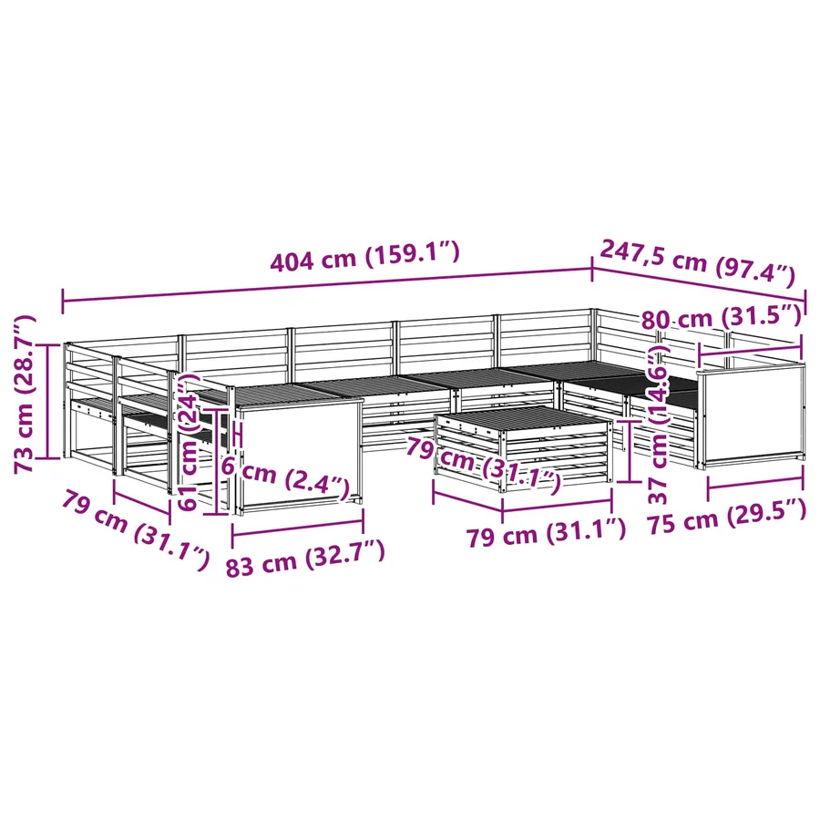 Ensemble de canapés d'extérieur 10 pcs Naturel - 9