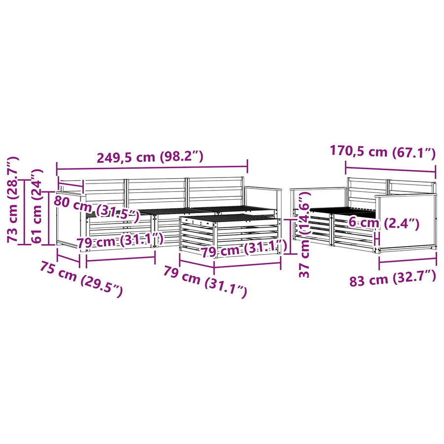 Ensemble de canapés d'extérieur 6 pcs Naturel - 8