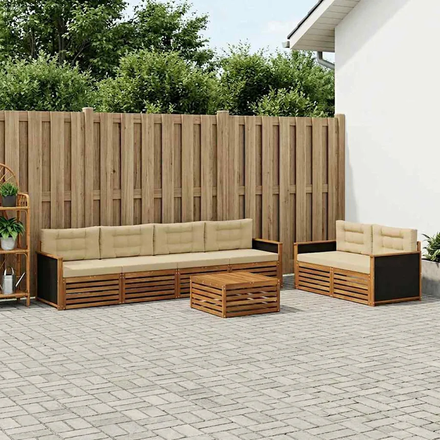 Ensemble de canapés d'extérieur 7 pcs Naturel et Beige