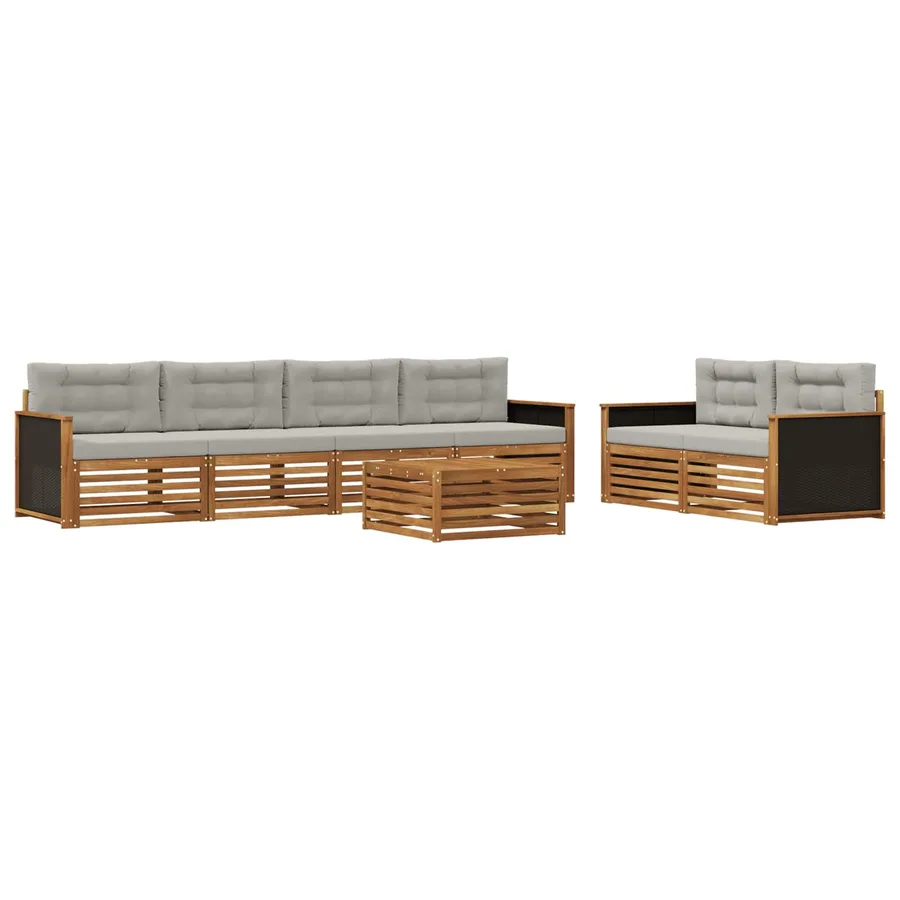 Ensemble de canapés d'extérieur 7 pcs Naturel et gris clair - 2