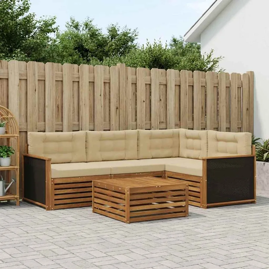 Ensemble de canapés d'extérieur 5 pcs Naturel et Beige