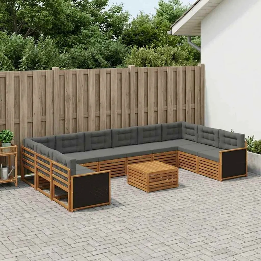 Ensembles de canapés avec coussin 11 pcs Bois d'Acacia Massif