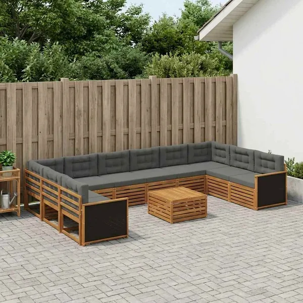 Ensembles de canapés avec coussin 11 pcs Bois d'Acacia Massif