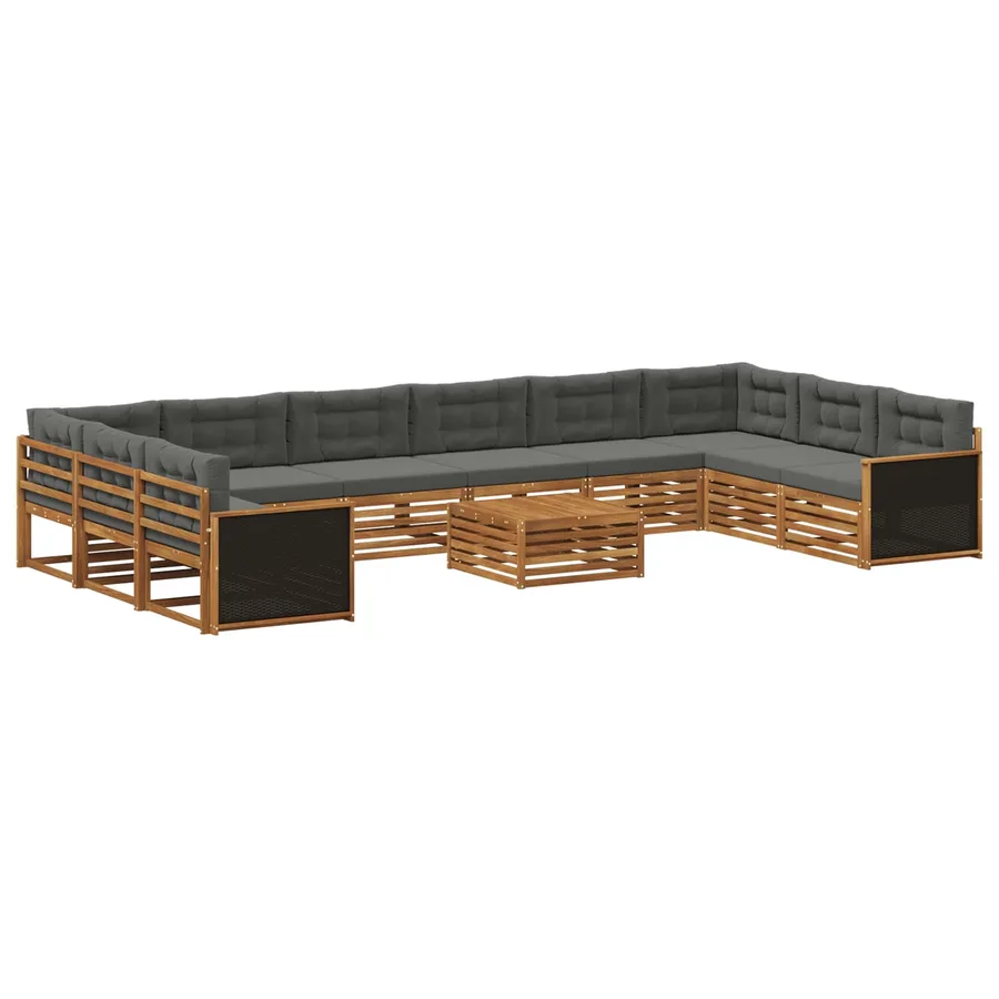 Ensembles de canapés avec coussin 11 pcs Bois d'Acacia Massif - 2