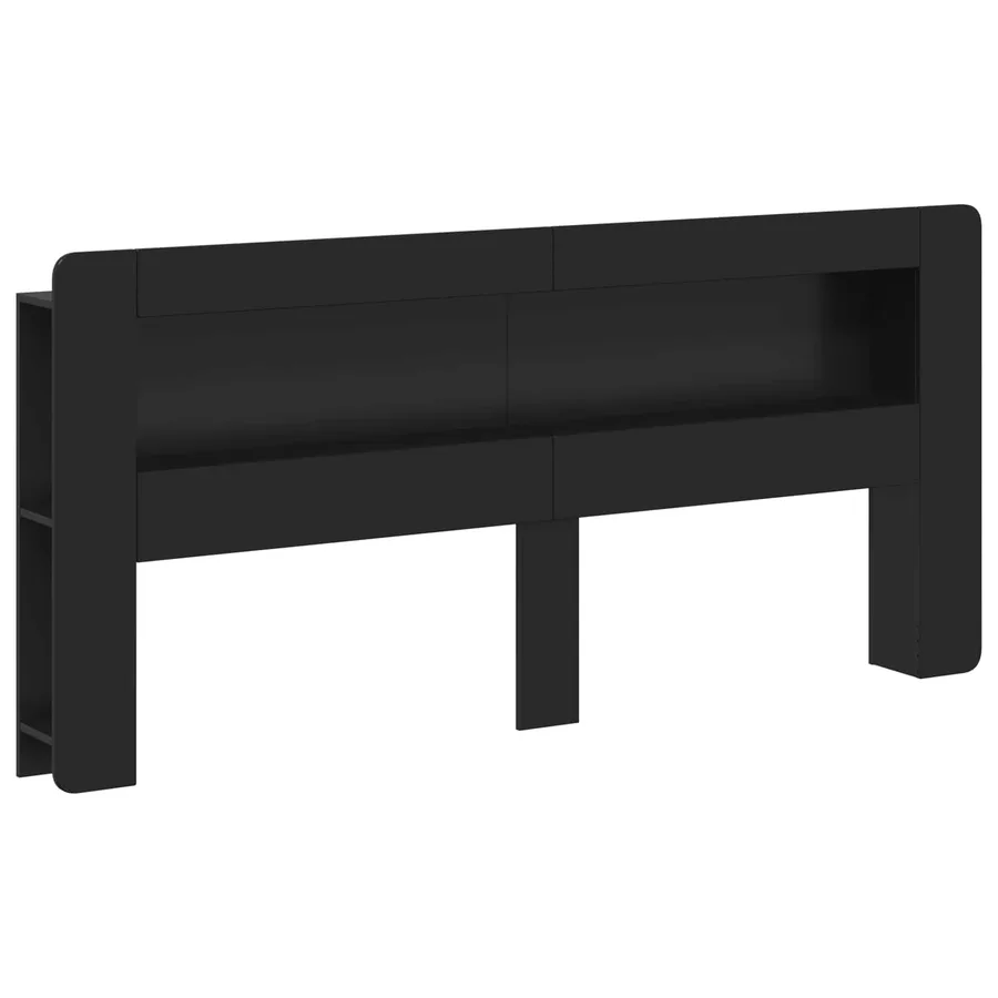 Cabinet de Tête de Lit avec stockage Noir Bois d’ingénierie - 2