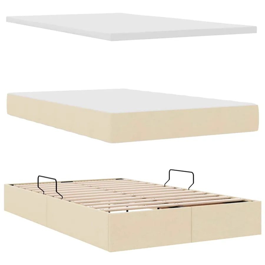 Lit de rangement LED avec matelas Crème 120 x 190 cm Tissu - 9