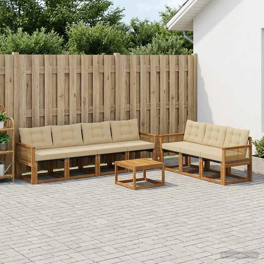 Ensemble de canapés d'extérieur 8 pcs Naturel et Beige