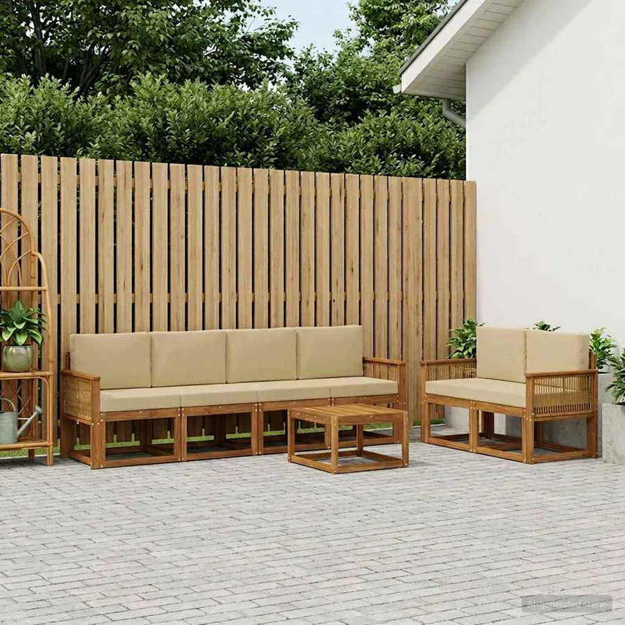 Ensemble de canapés d'extérieur 7 pcs Naturel et Beige