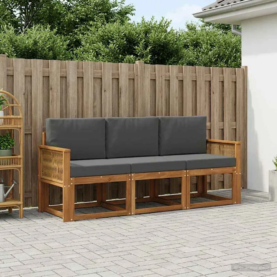 Ensemble de canapés d'extérieur 3 pcs Naturel et Anthracite