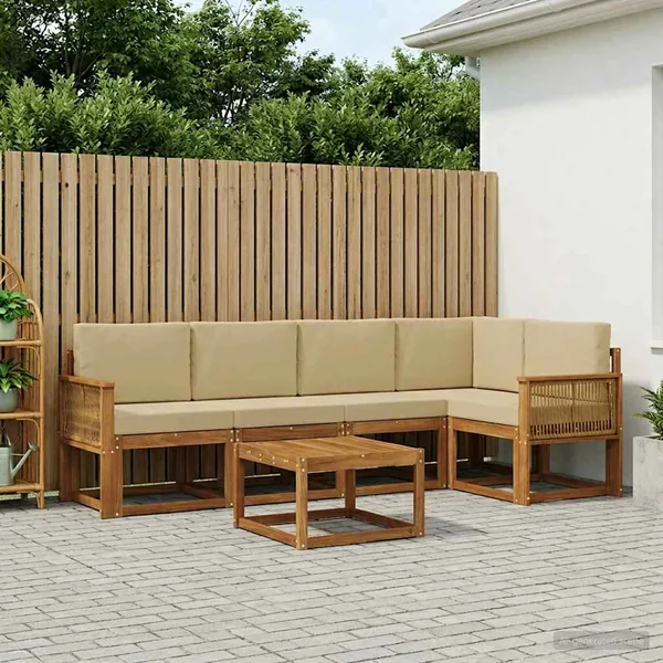 Ensemble de canapés d'extérieur 6 pcs Naturel et Beige