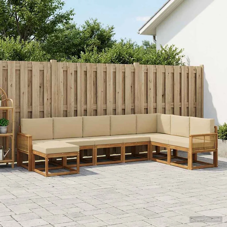 Ensemble de canapés d'extérieur 8 pcs Naturel et Beige