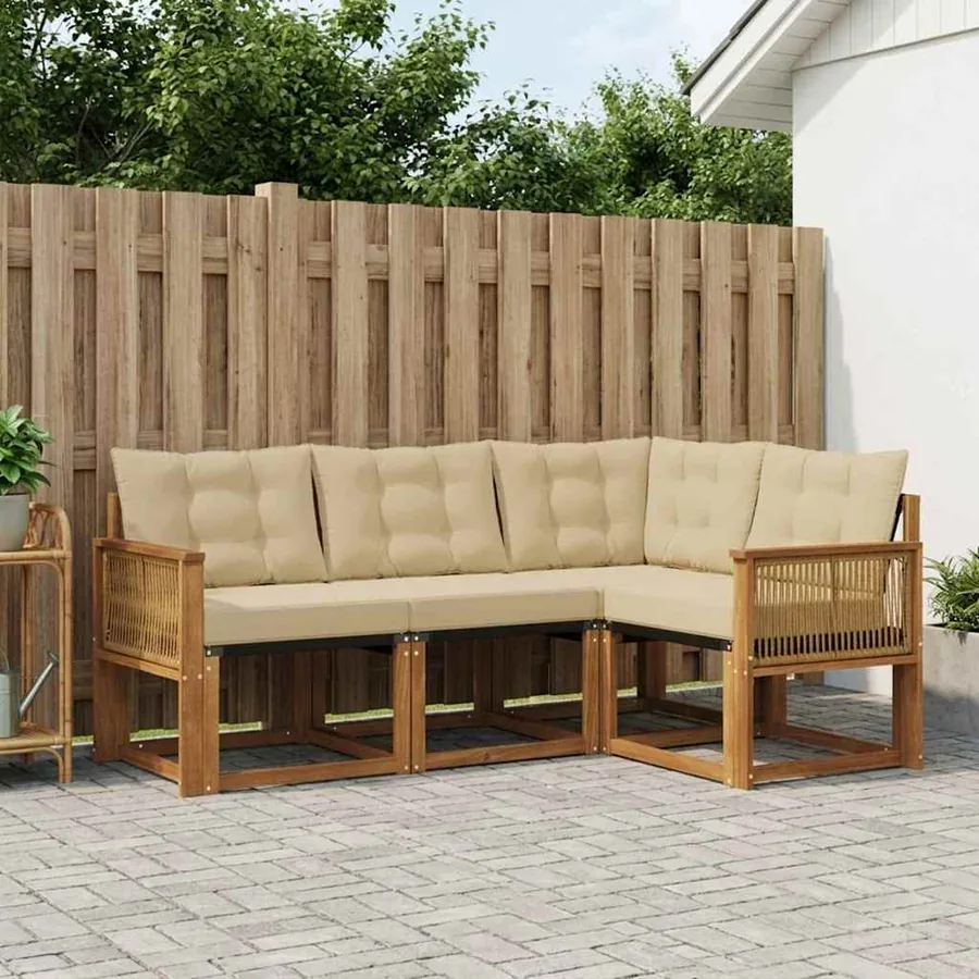 Ensemble de canapés d'extérieur 4 pcs Naturel et Beige