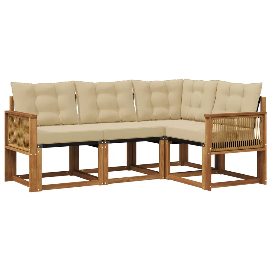 Ensemble de canapés d'extérieur 4 pcs Naturel et Beige - 2