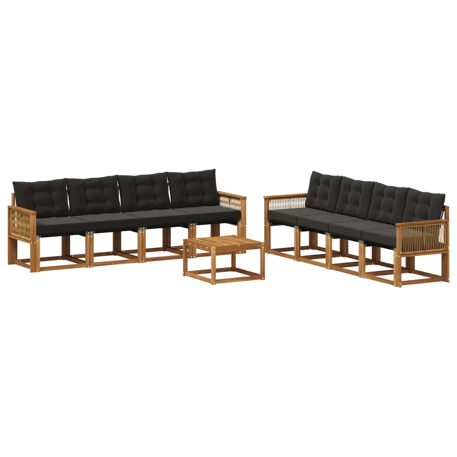 Ensemble de canapés d'extérieur 9 pcs Naturel et noir - 2