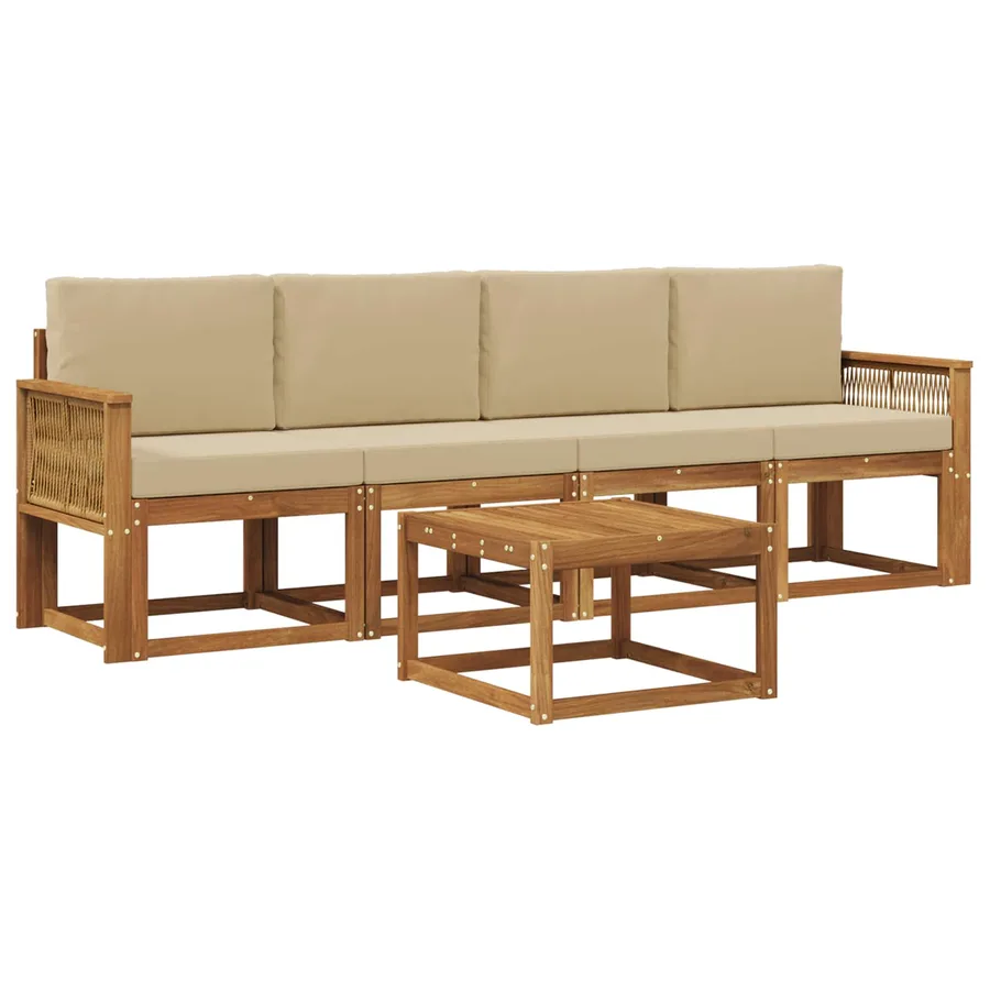 Ensemble de canapés d'extérieur 5 pcs Naturel et Beige - 2