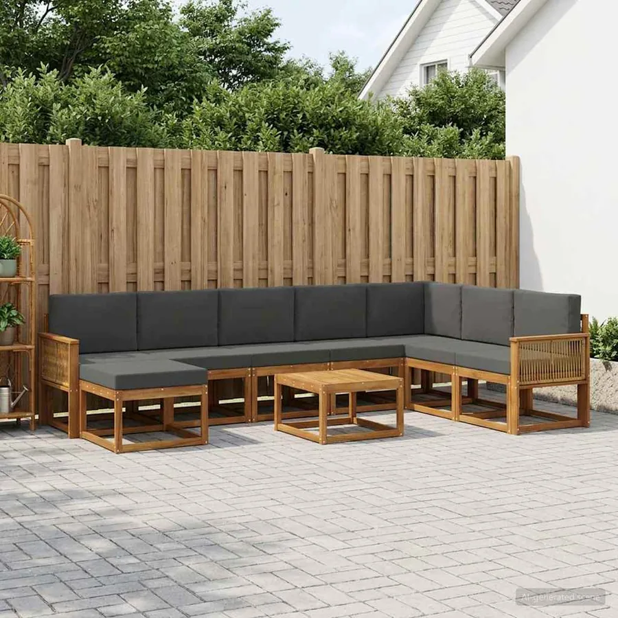 Ensemble de canapés d'extérieur 9 pcs Naturel et Anthracite