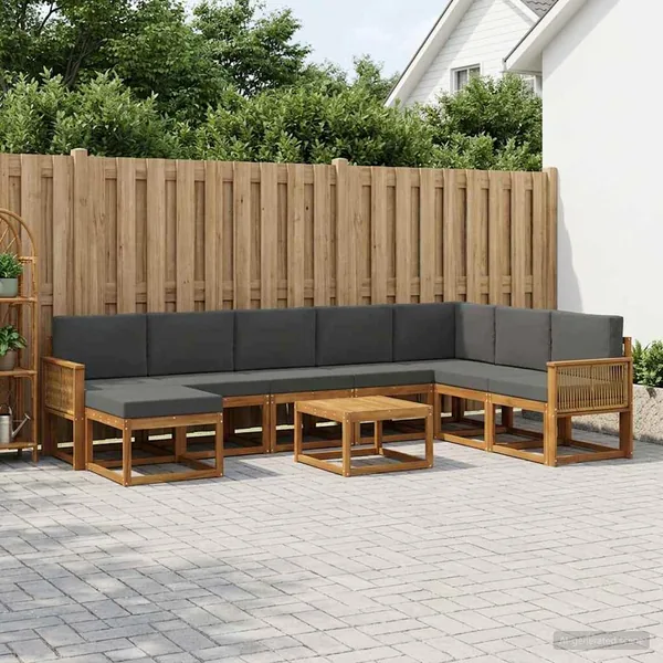 Ensemble de canapés d'extérieur 9 pcs Naturel et Anthracite