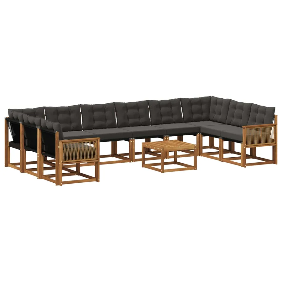 Ensemble de canapés d'extérieur 11 pcs Naturel et noir - 2