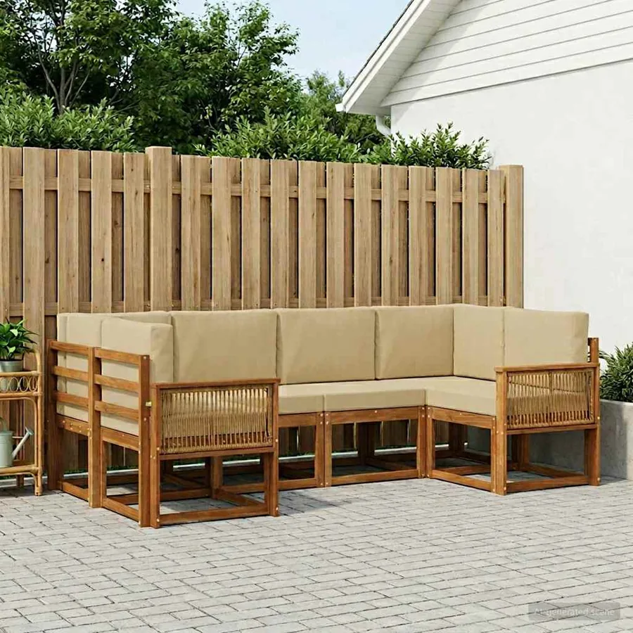 Ensemble de canapés d'extérieur 6 pcs Naturel et Beige
