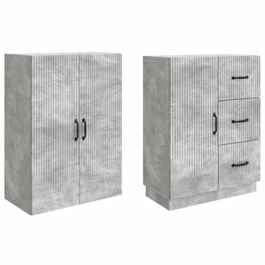 Ensemble de Meubles 2 pcs Gris béton Bois d'ingénierie - 4