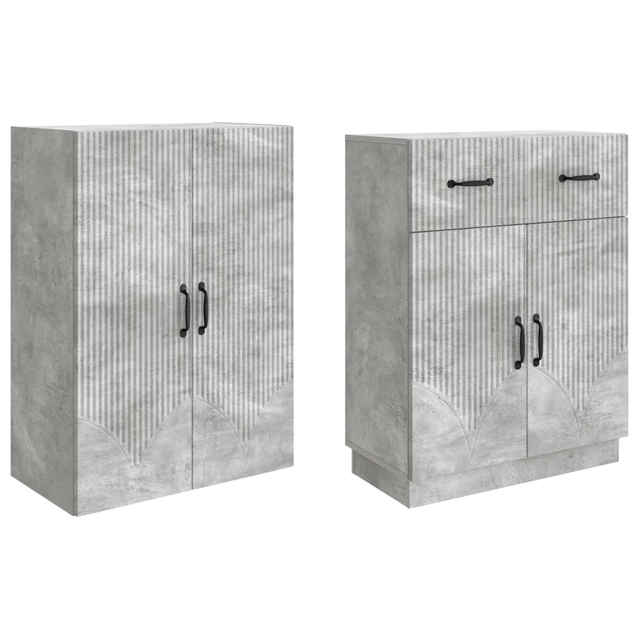 Ensemble de Meubles 2 pcs Gris béton Bois d'ingénierie - 4