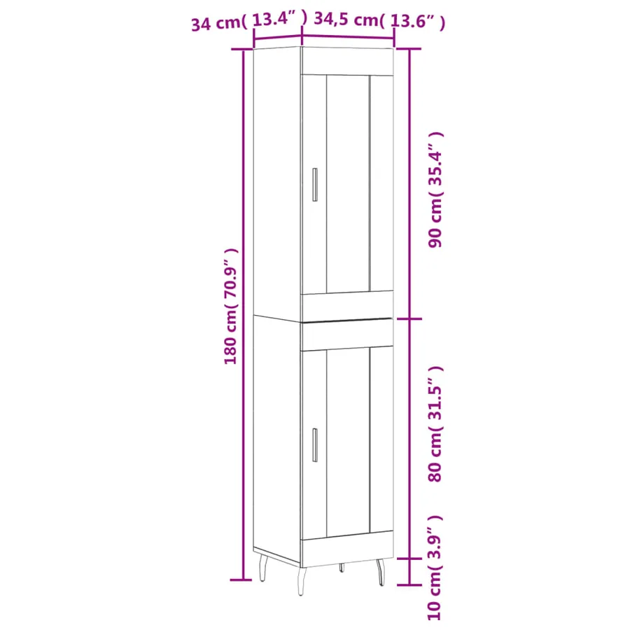 Buffet haut Gris béton 34,5x34x180 cm Bois d'ingénierie - 13