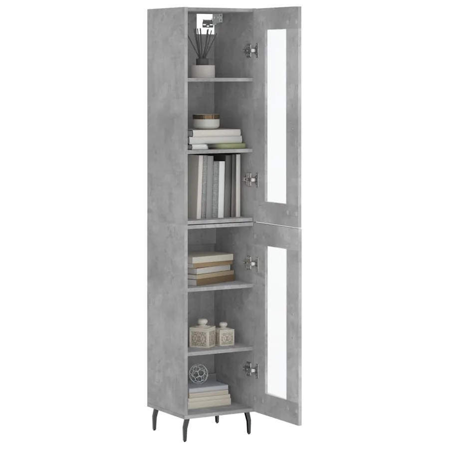 Buffet haut Gris béton 34,5x34x180 cm Bois d'ingénierie - 3