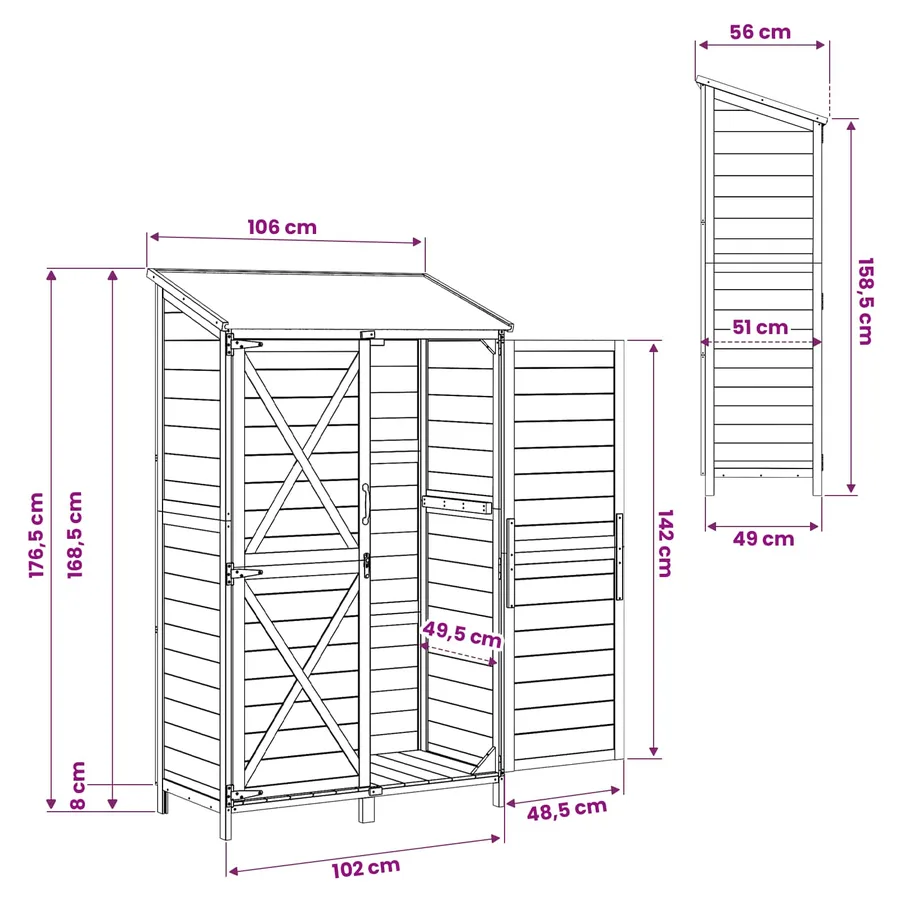 Abri de jardin Marron 106 x 56 x 176,5 cm Bois de Sapin Massif - 11