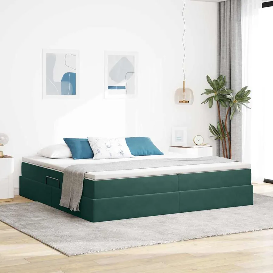 Lit avec rangement et matelas Vert foncé 200 x 200 cm Velours