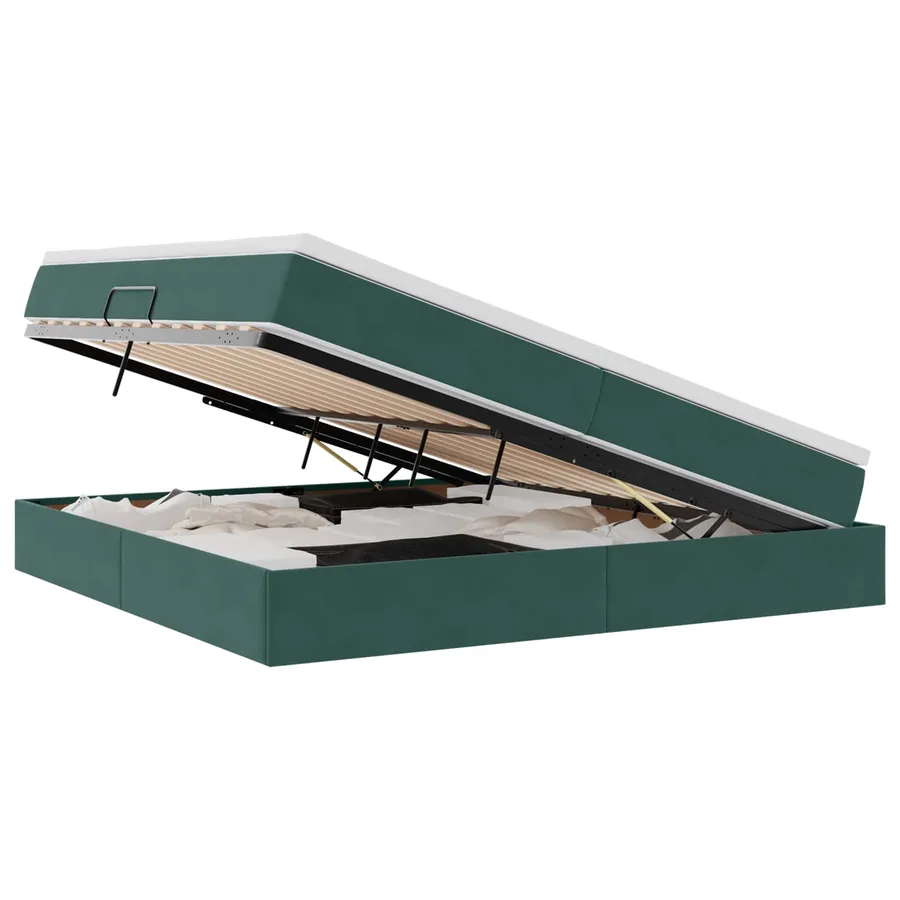 Lit avec rangement et matelas Vert foncé 200 x 200 cm Velours - 2
