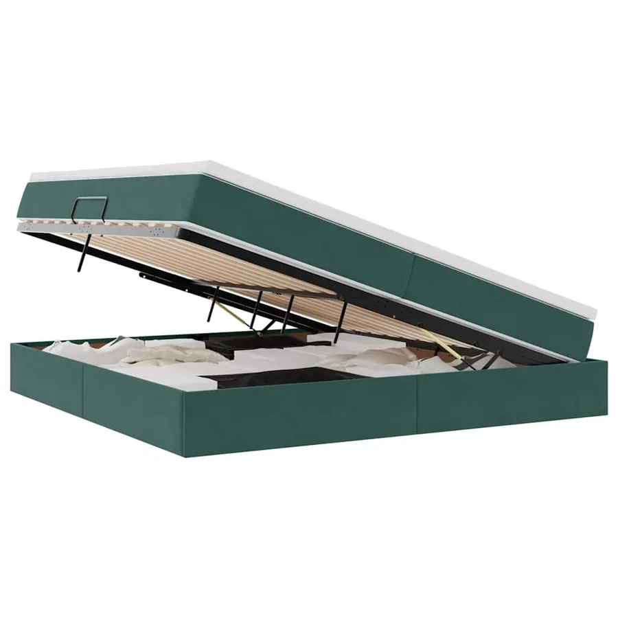 Lit avec rangement et matelas Vert foncé 200 x 200 cm Velours - 3