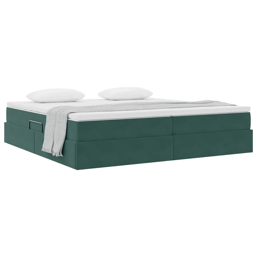 Lit avec rangement et matelas Vert foncé 200 x 200 cm Velours - 4