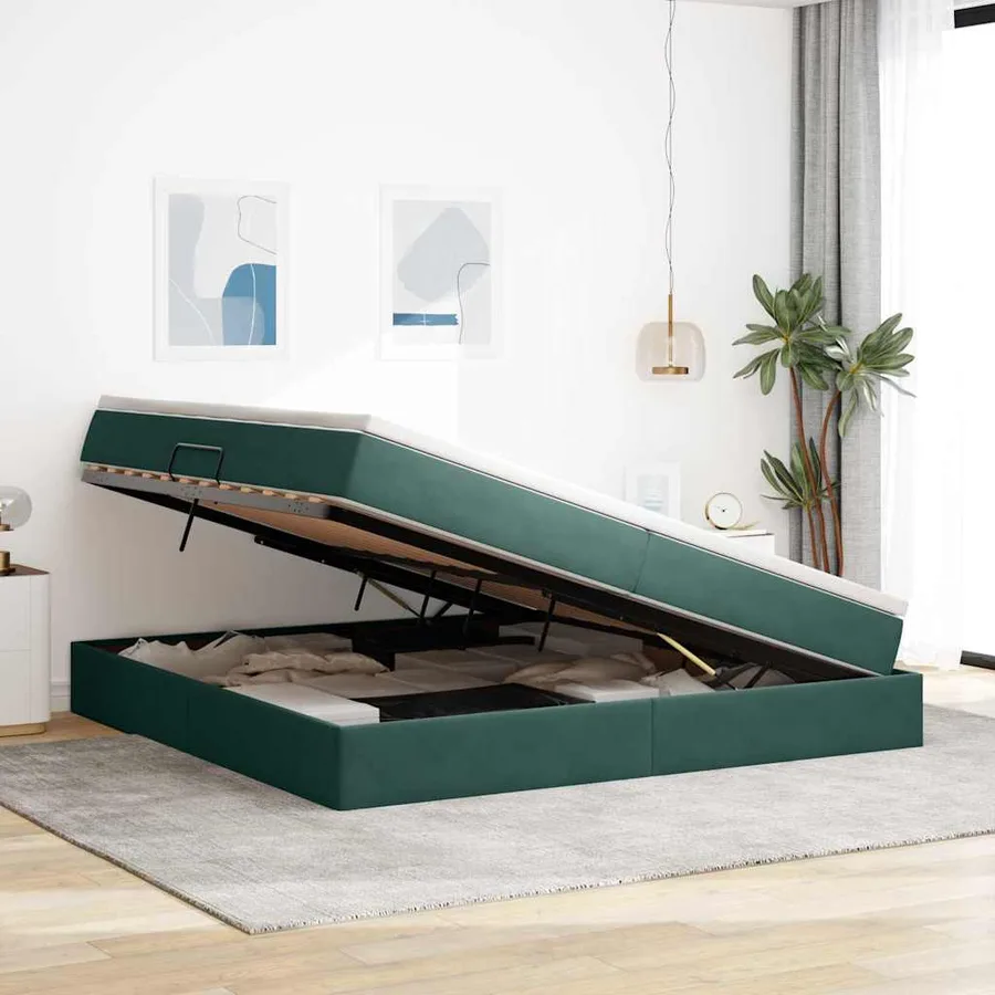 Lit avec rangement et matelas Vert foncé 200 x 200 cm Velours - 5