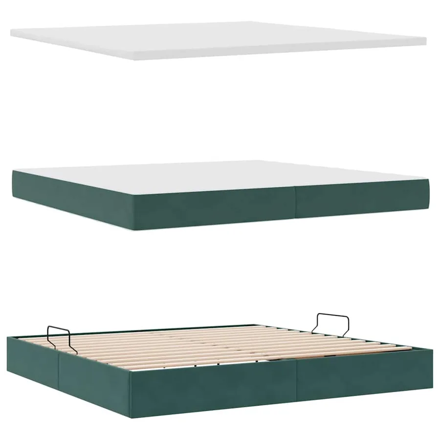 Lit avec rangement et matelas Vert foncé 200 x 200 cm Velours - 9