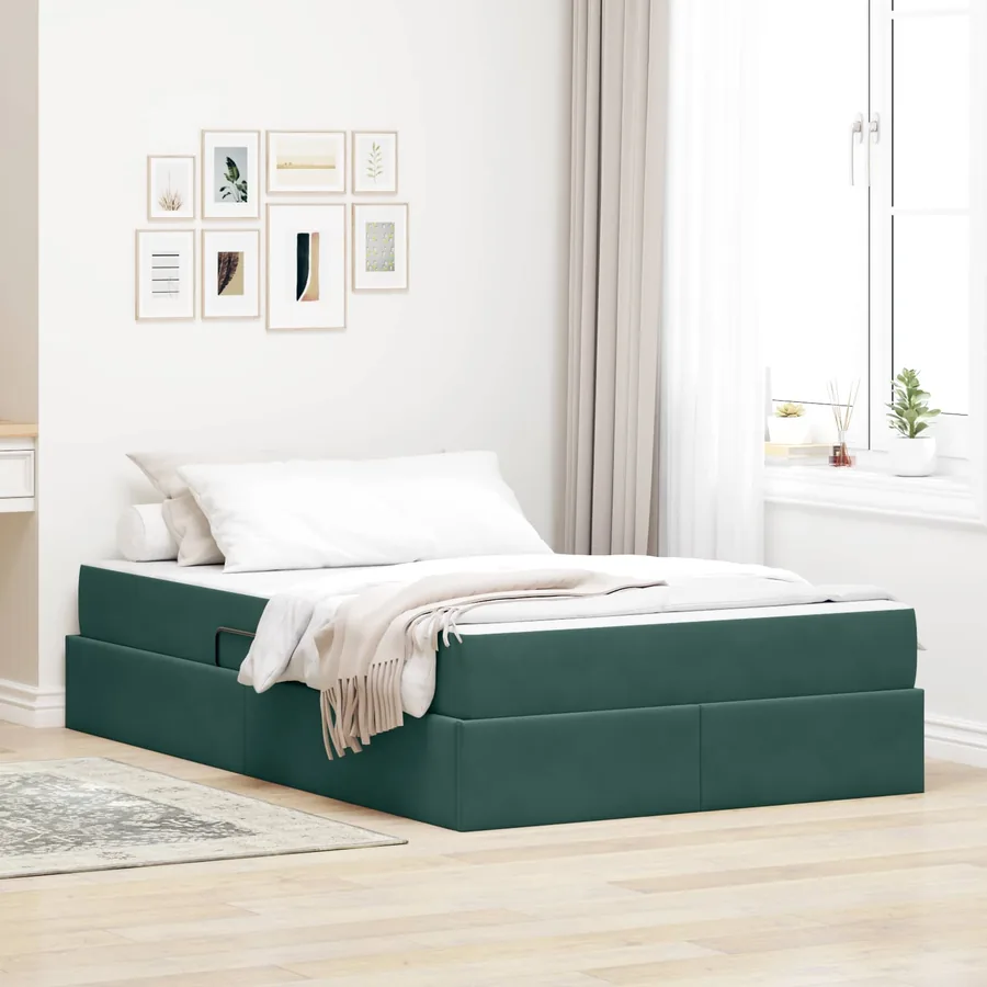 Lit avec rangement et matelas Vert foncé 120 x 190 cm Velours