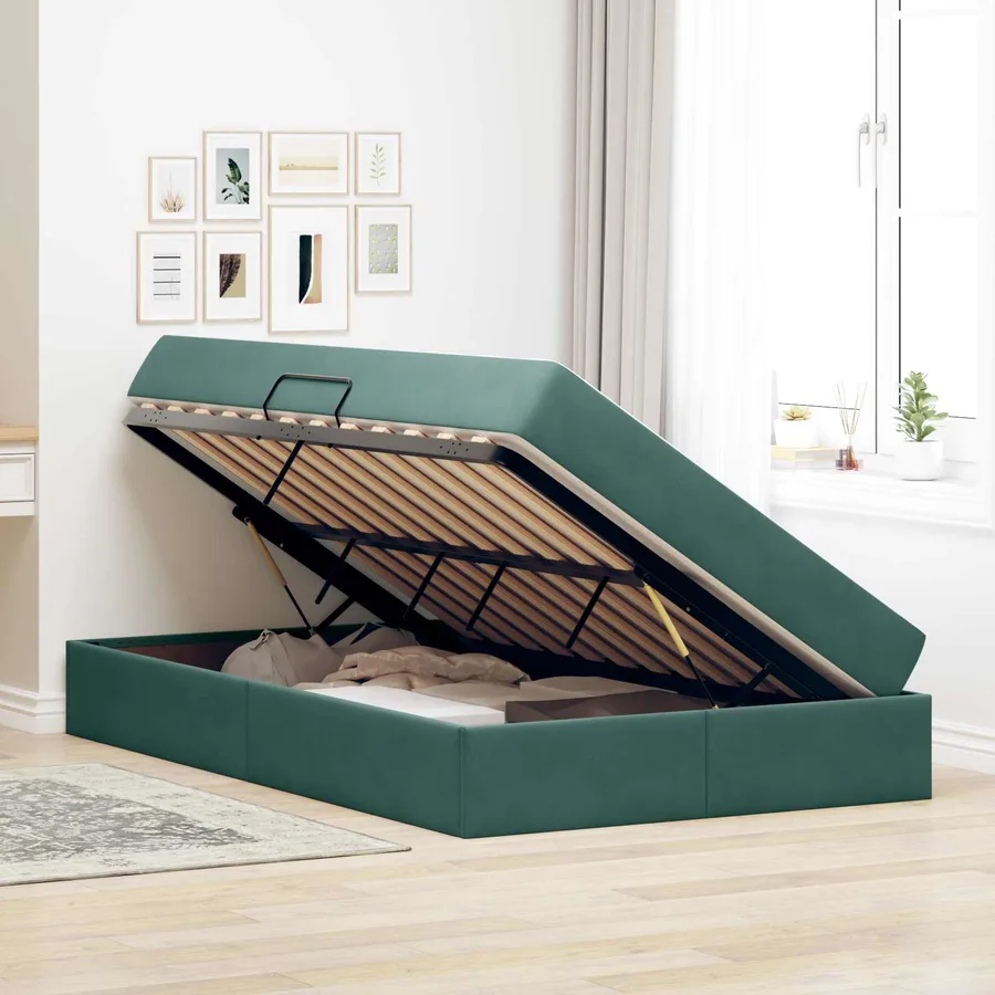 Lit avec rangement et matelas Vert foncé 120 x 190 cm Velours - 4