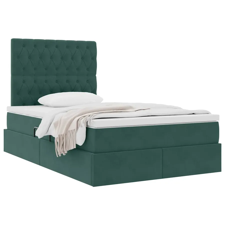 Lit avec rangement et matelas Vert foncé 120 x 190 cm Velours - 3