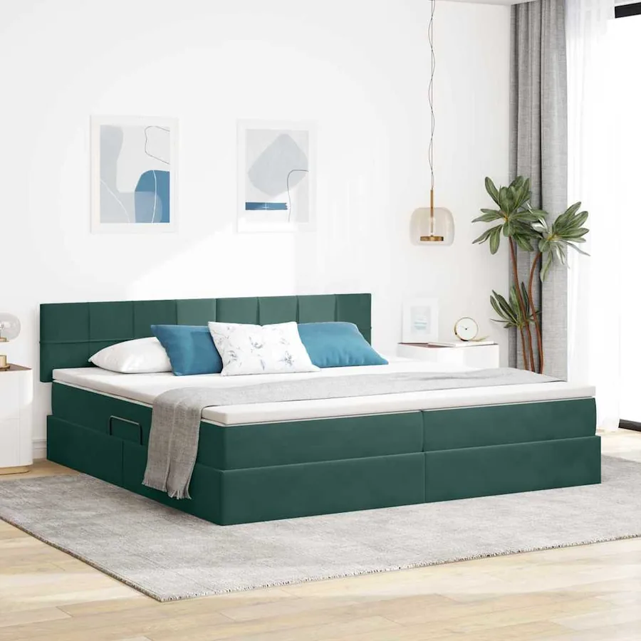 Lit de rangement LED avec matelas Vert foncé 200 x 200 cm